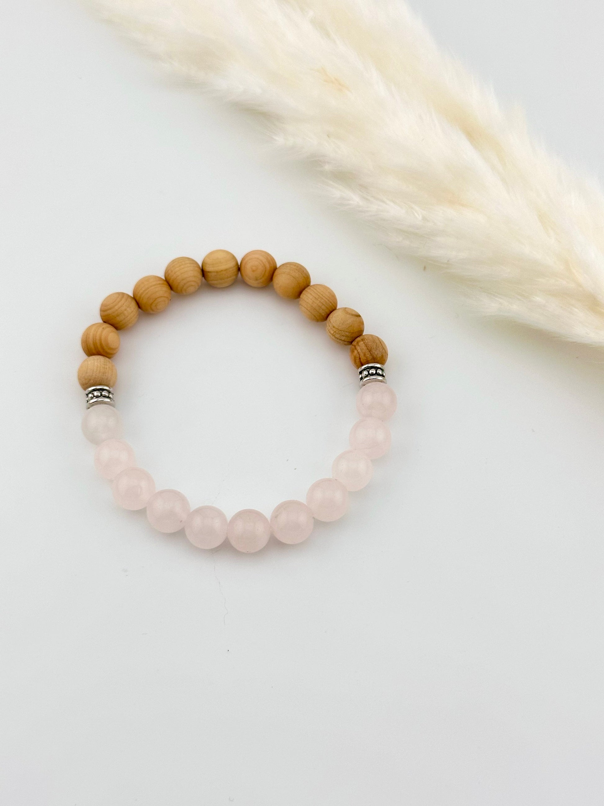 Pink Rose Quartz, Thuja wood Diffuser Bracelet, essential oil, natural stones, chakra, birthstones, healing stones, gemstone, boho, pink