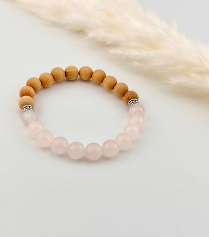 Pink Rose Quartz, Thuja wood Diffuser Bracelet, essential oil, natural stones, chakra, birthstones, healing stones, gemstone, boho, pink