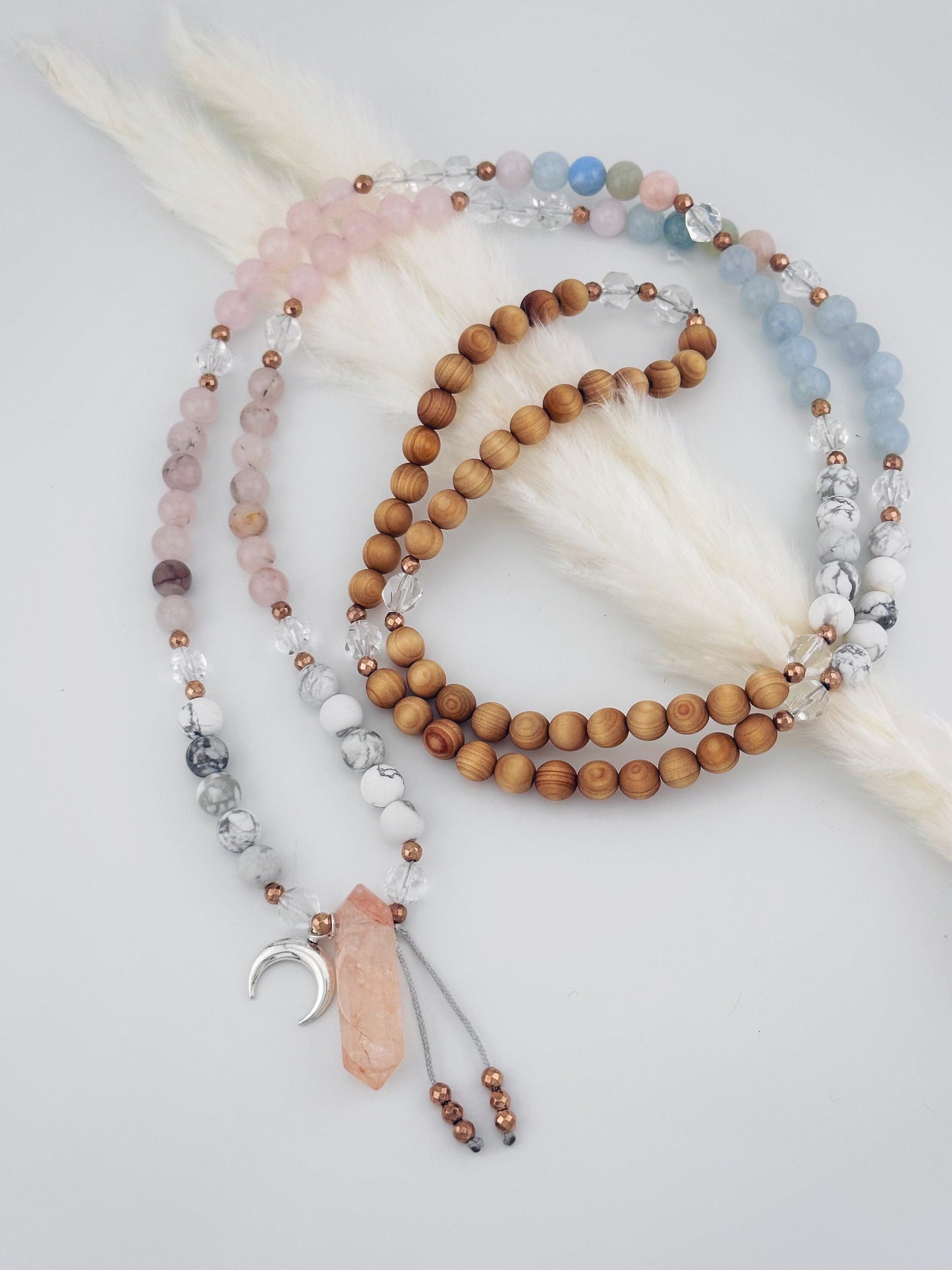 Emotional trauma healing Gemstone mala breakup recovery tool wood Mala necklace layered bracelet jewelry gift for her meditation yoga supply