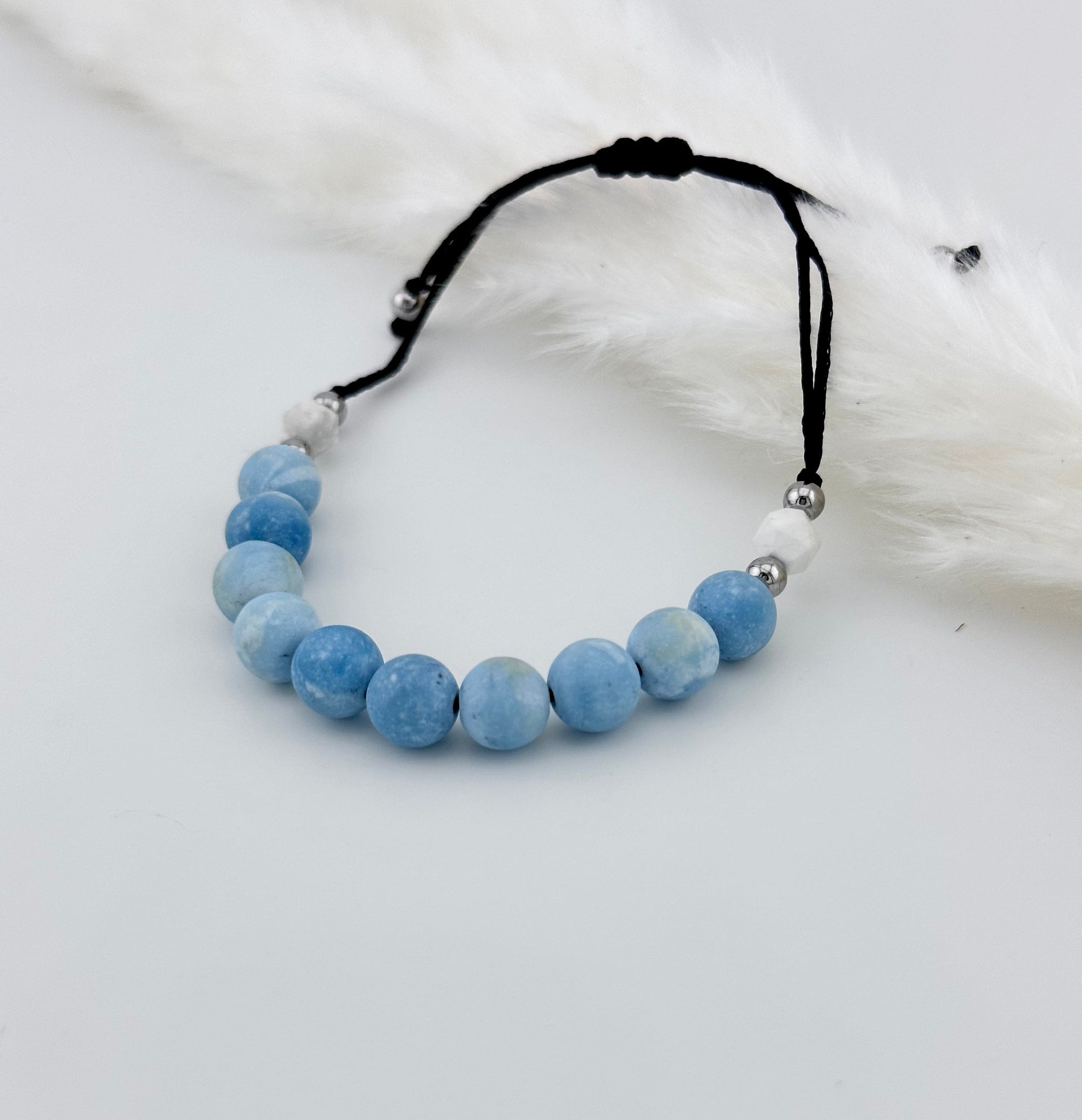 Blue Larimar adjustable gemstone bracelet, aids with worry and anxiety, jewelry, healing stones, boho, ocean, matte, natural gemstone, coast