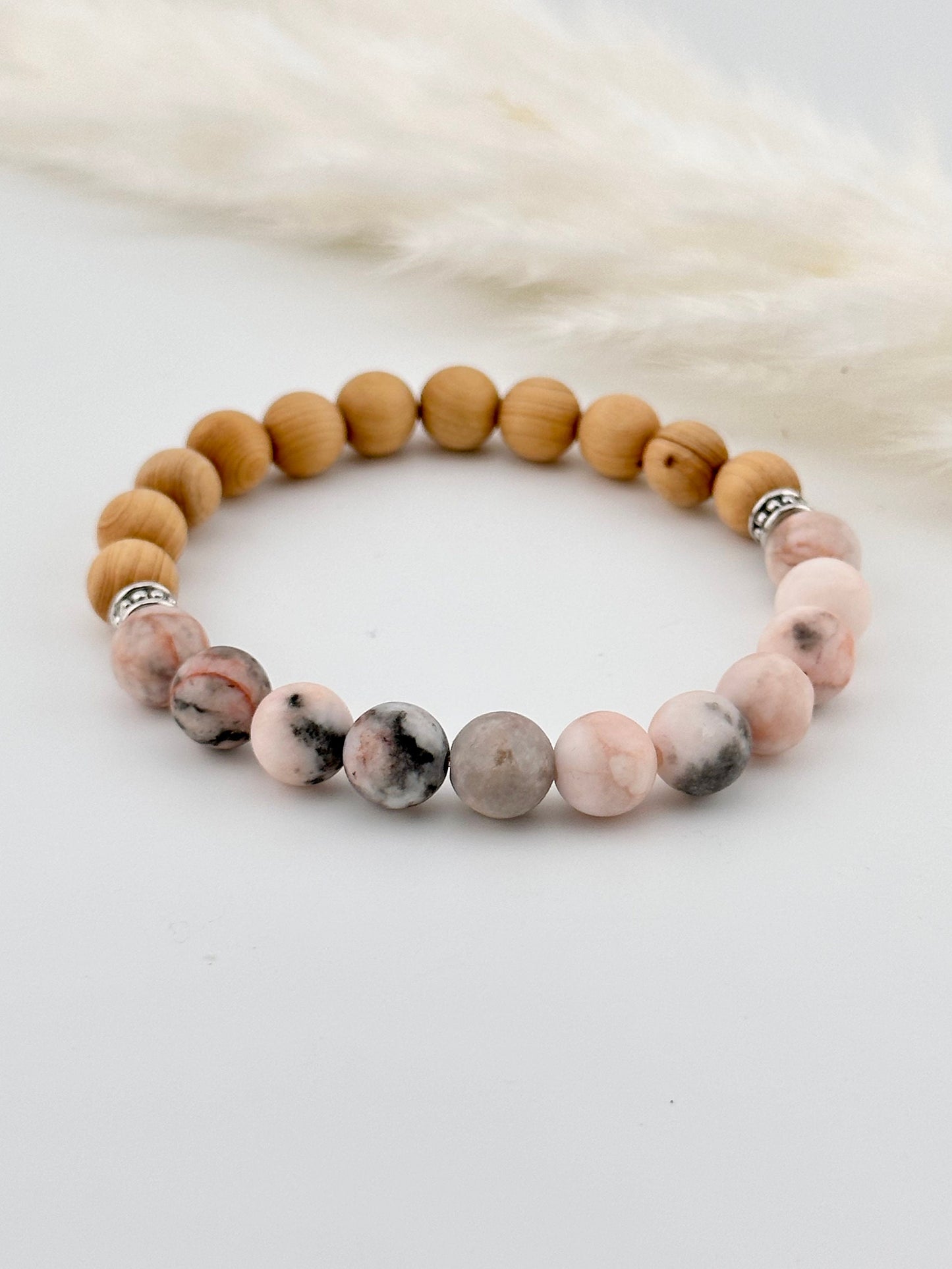 Pink Matte Zebra Jasper, Thuja wood Diffuser Bracelet, essential oil, natural stones, chakra, birthstones, healing crystals, gemstone boho,