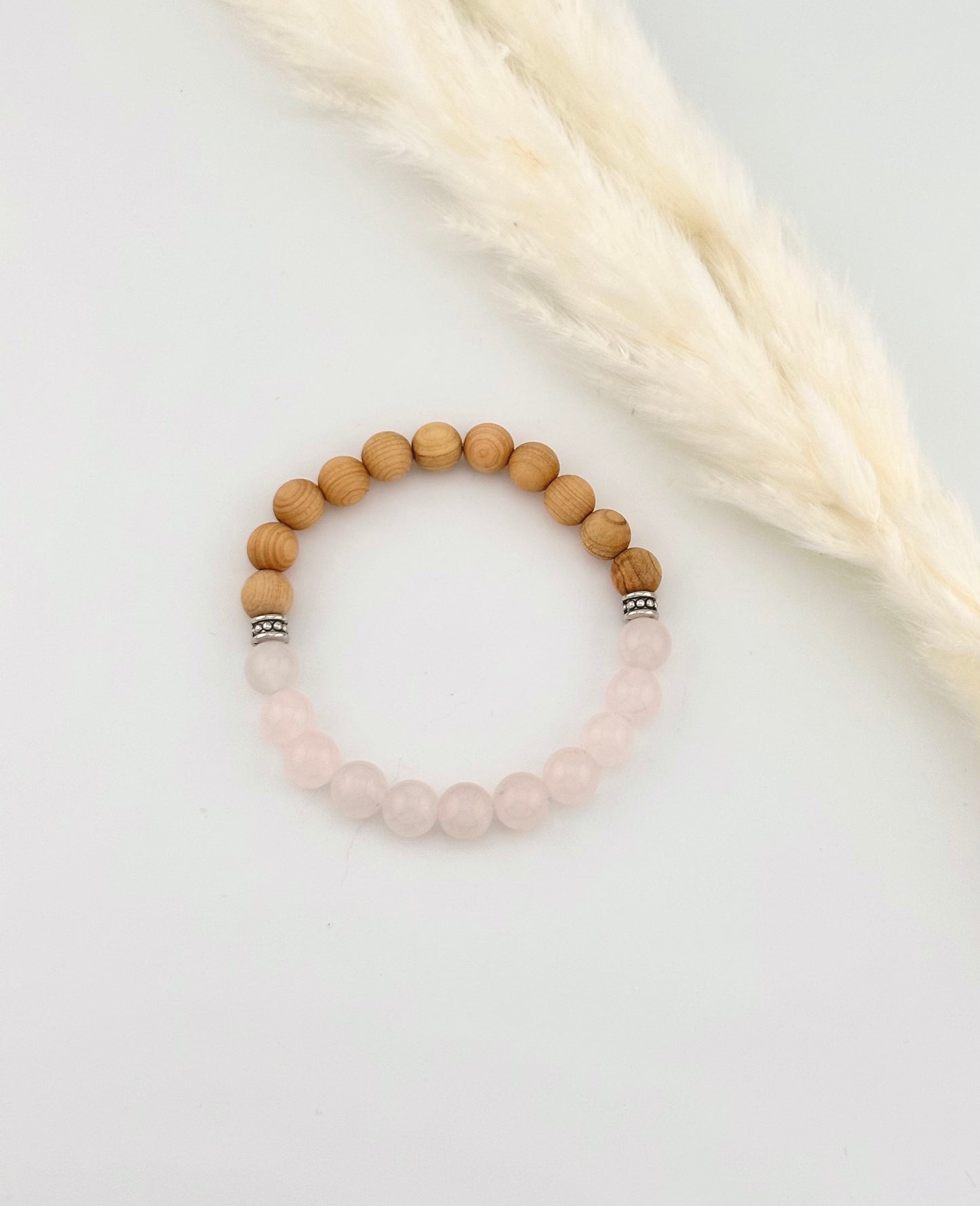 Pink Rose Quartz, Thuja wood Diffuser Bracelet, essential oil, natural stones, chakra, birthstones, healing stones, gemstone, boho, pink