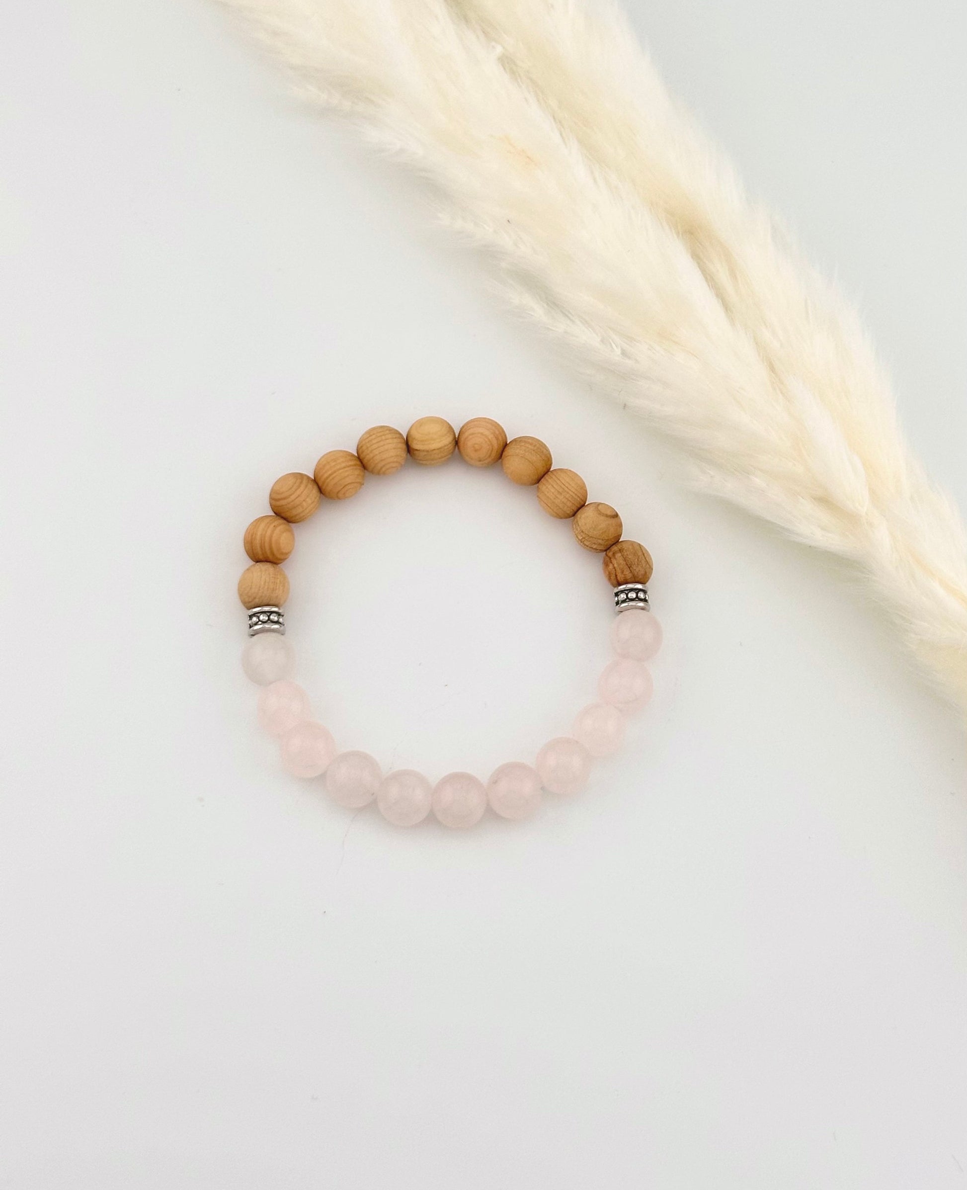 Pink Rose Quartz, Thuja wood Diffuser Bracelet, essential oil, natural stones, chakra, birthstones, healing stones, gemstone, boho, pink