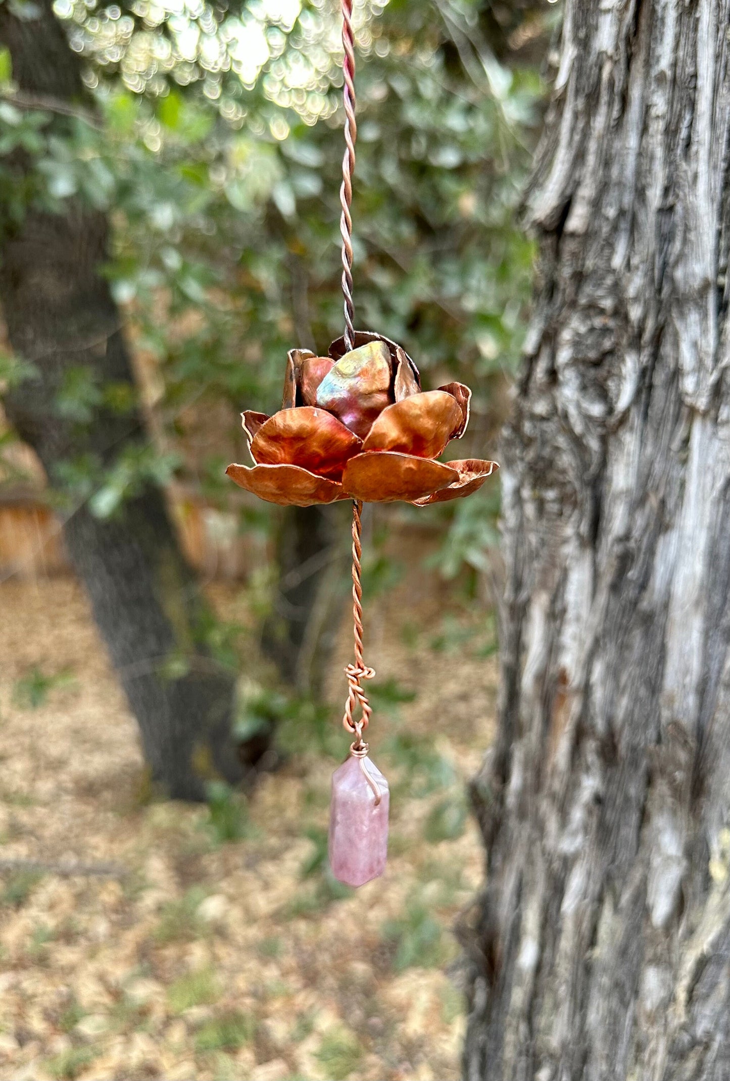 7 flower long Pure COPPER Lotus flower sun catcher rain chain Handmade wedding decor garden design boho gift porch metal art house warming