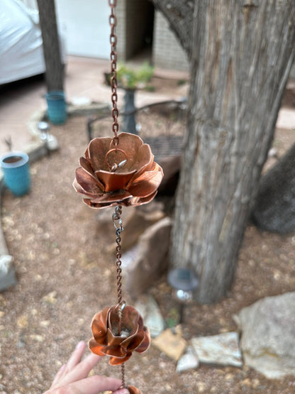 7 flower long Pure COPPER Lotus flower sun catcher rain chain Handmade wedding decor garden design boho gift porch metal art house warming