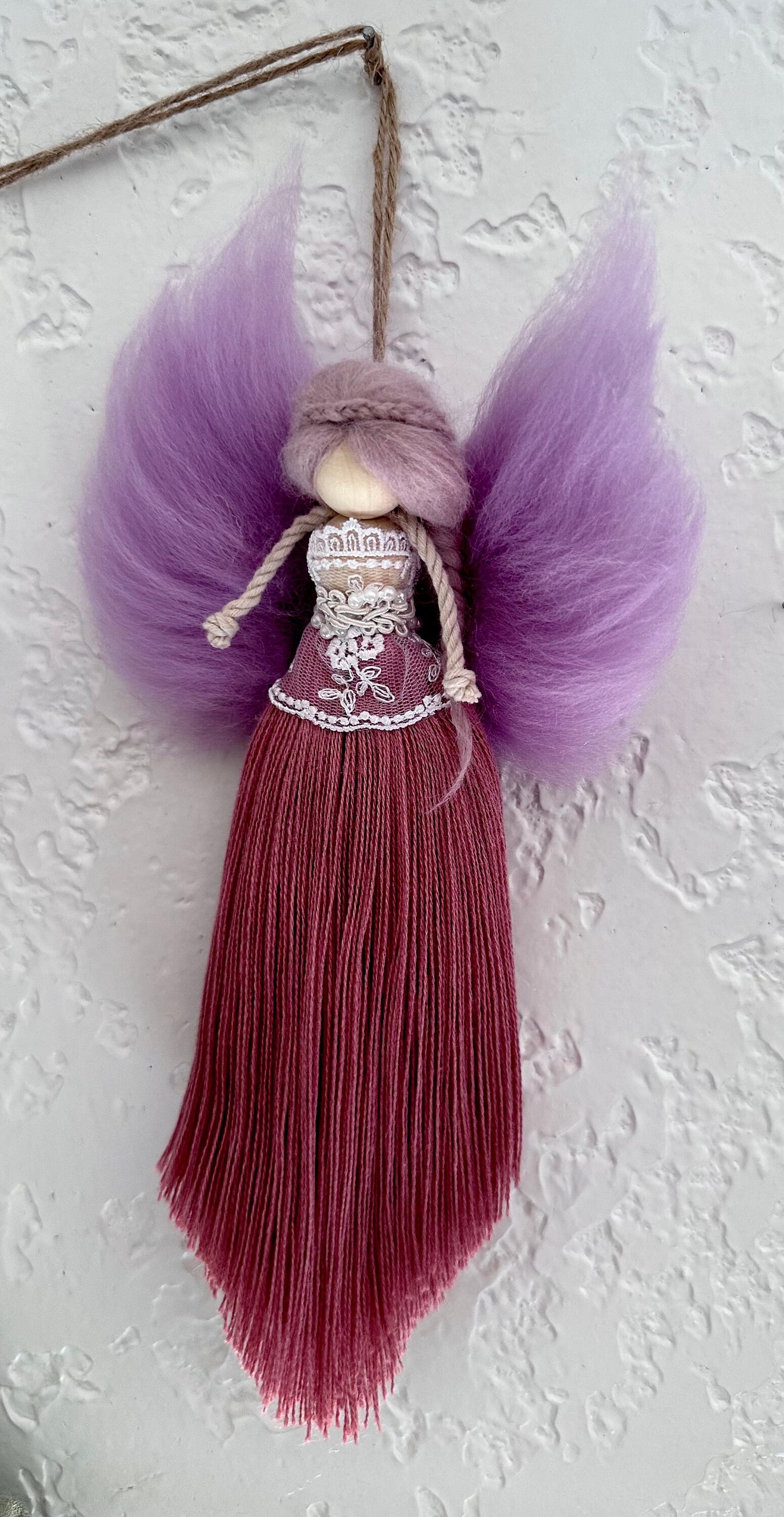 Angel wall hang angel full of love gift wall decor handmade angel with wool wings and crystal hair clip customizable gift fantasy Angel doll