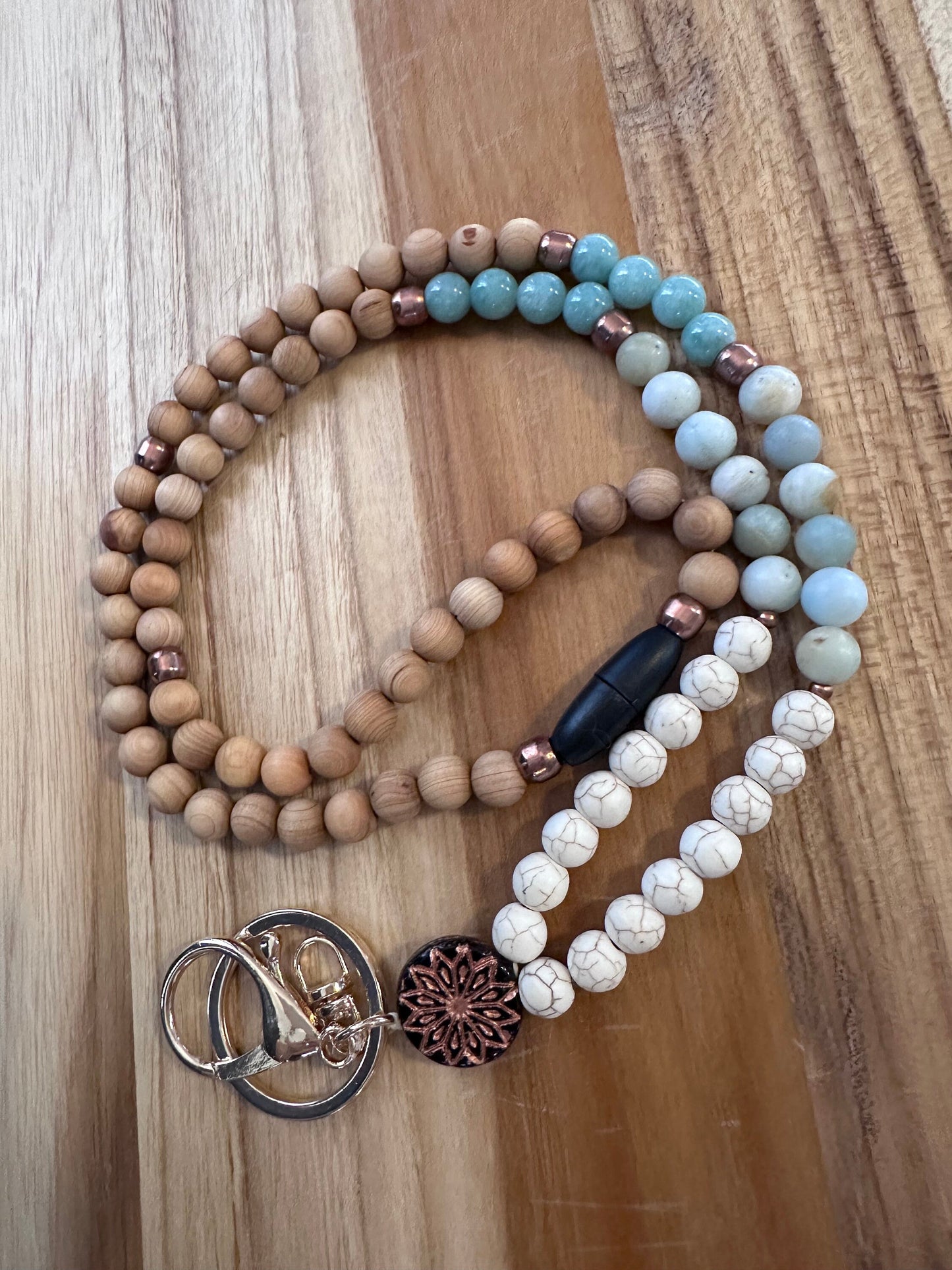 Essential lanyard gemstone ID holder badge clip nurses wood lanyard teacher gift new job party student supplies natural oil diffuser boho