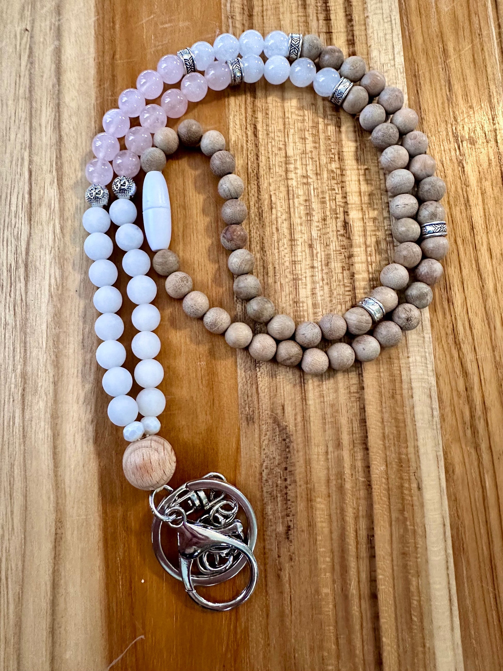 Custom gemstone lanyard ID holder lanyard om yoga Tibetan bead wood lanyard essential oil diffuser gift nurses id badge holder teacher gift