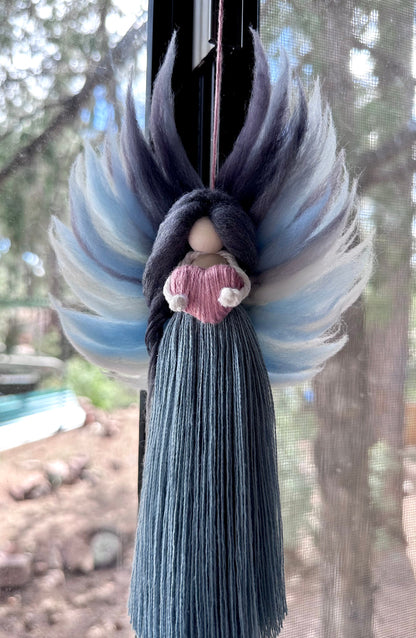 Angel wall hang home decor angel full of love handmade angel gift with wool wings and crystal hair clip customizable “night angel” recovery