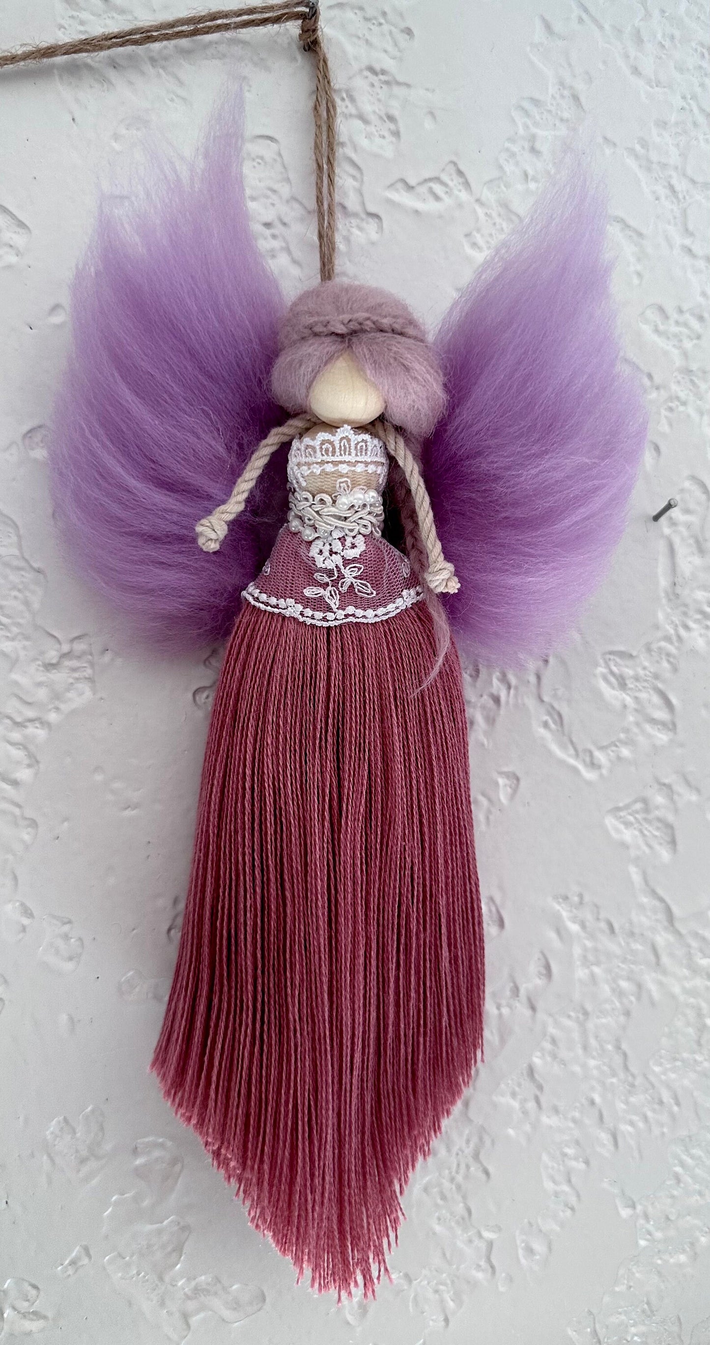 Angel wall hang angel full of love gift wall decor handmade angel with wool wings and crystal hair clip customizable gift fantasy Angel doll