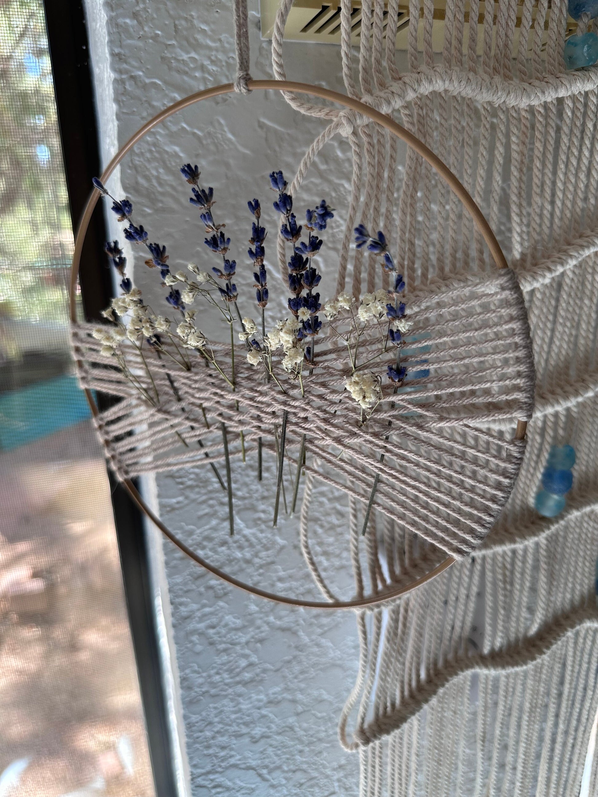 Handmade mini Fall wreath, natural dried flowers, on a ring, wreath, holiday decor, burlap. Macrame