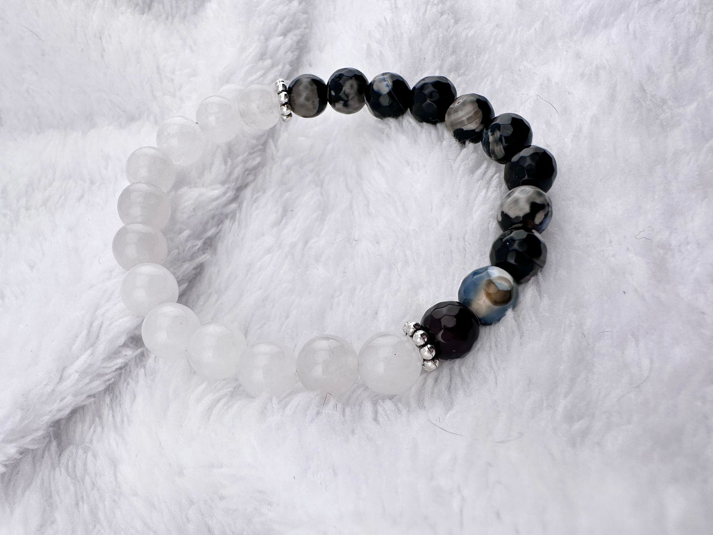 Genuine natural White Jade orca agate stretch bracelet jewelry gift custom bracelet gemstones emotional stability calm healing properties