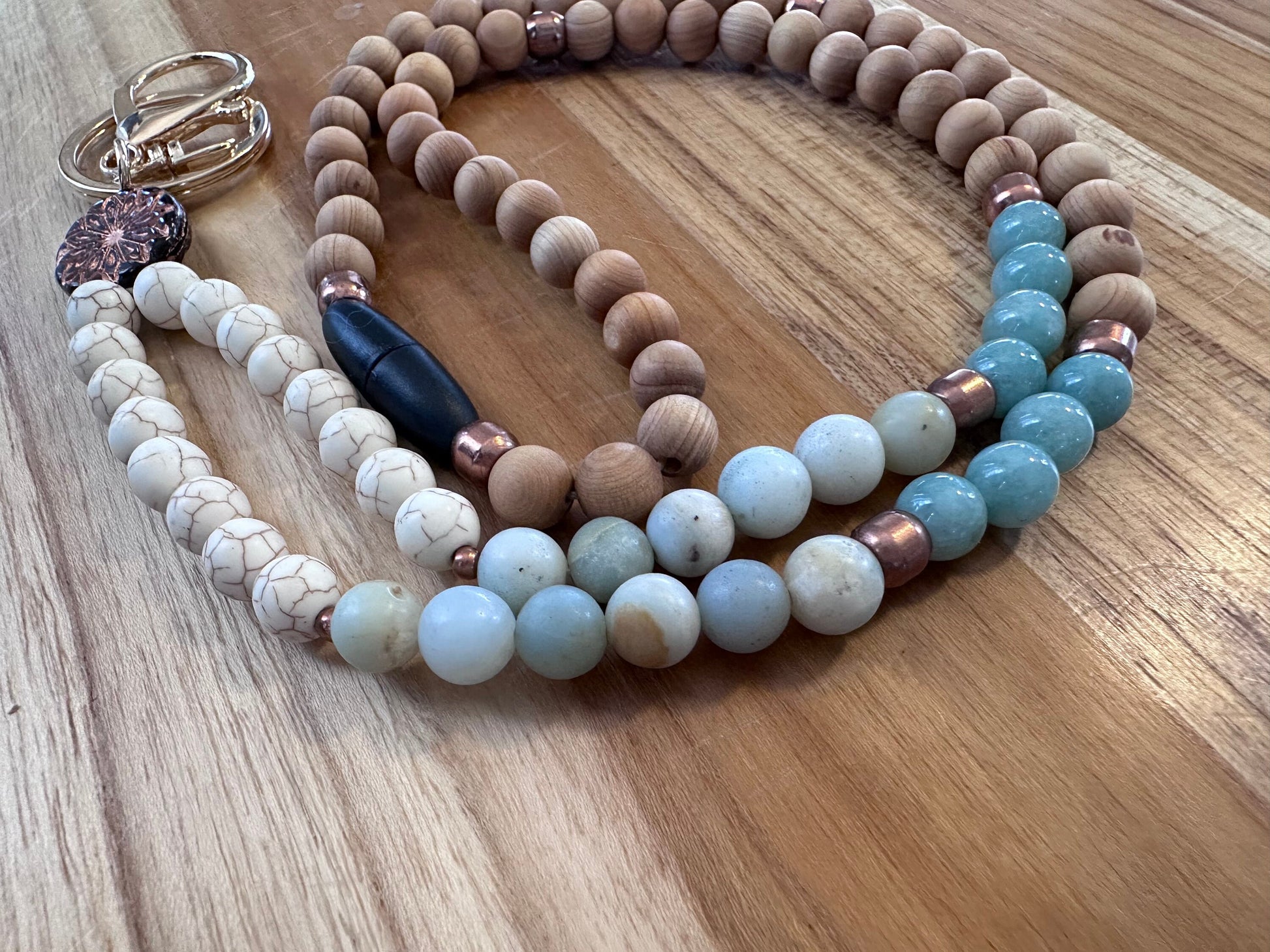 Essential lanyard gemstone ID holder badge clip nurses wood lanyard teacher gift new job party student supplies natural oil diffuser boho