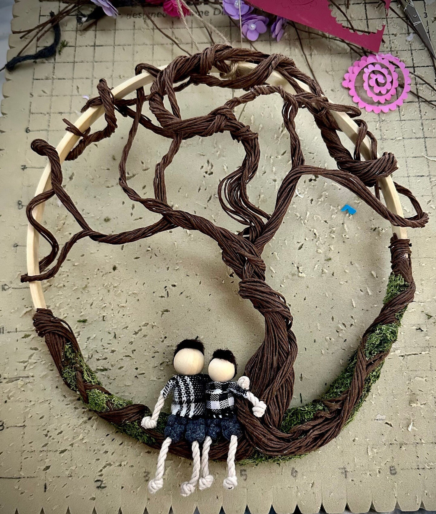 Tree of life family portrait wall hang with customized dolls.