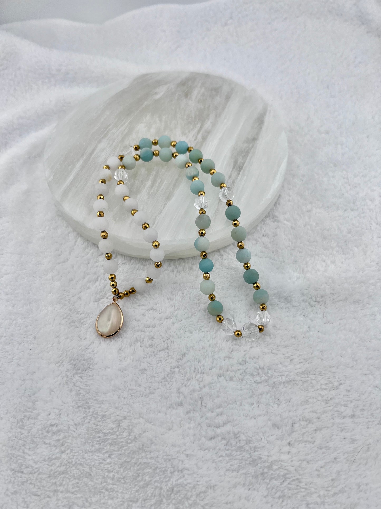 Amazonite gemstone custom mini Mala mediation practice yoga necklace layered bracelet natural healing self care support gift wedding bridal