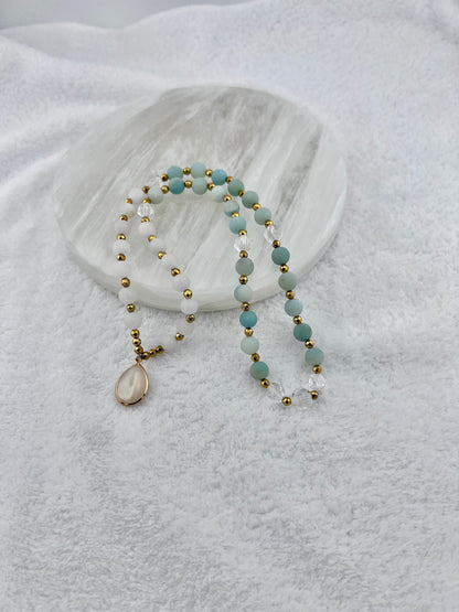 Amazonite gemstone custom mini Mala mediation practice yoga necklace layered bracelet natural healing self care support gift wedding bridal