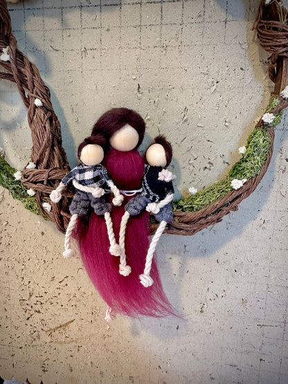 Side Tree of life family portrait wall hang, custom dolls, custom scene, wire tree, dried flowers, moss, family, gift, customizable, wood