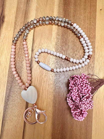 Personalized lanyard with crystal beads rose gold clasp customize letter bead lanyard for teachers ID badge holder nurses wood beaded gift