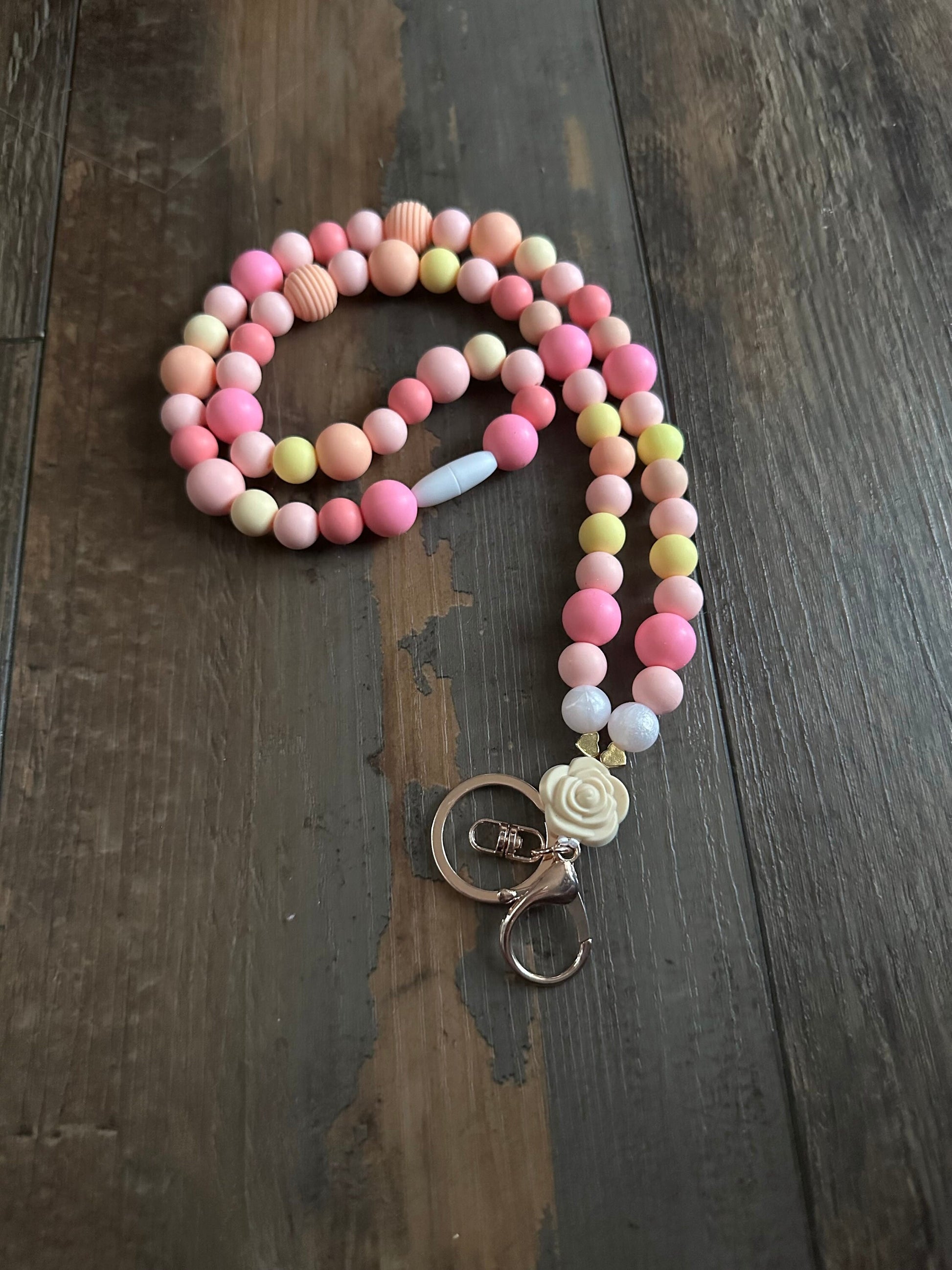 Silicone bead pink sunset pattern lanyard for teachers nurses id badge holder customizable lanyard teacher appreciation gift school supply