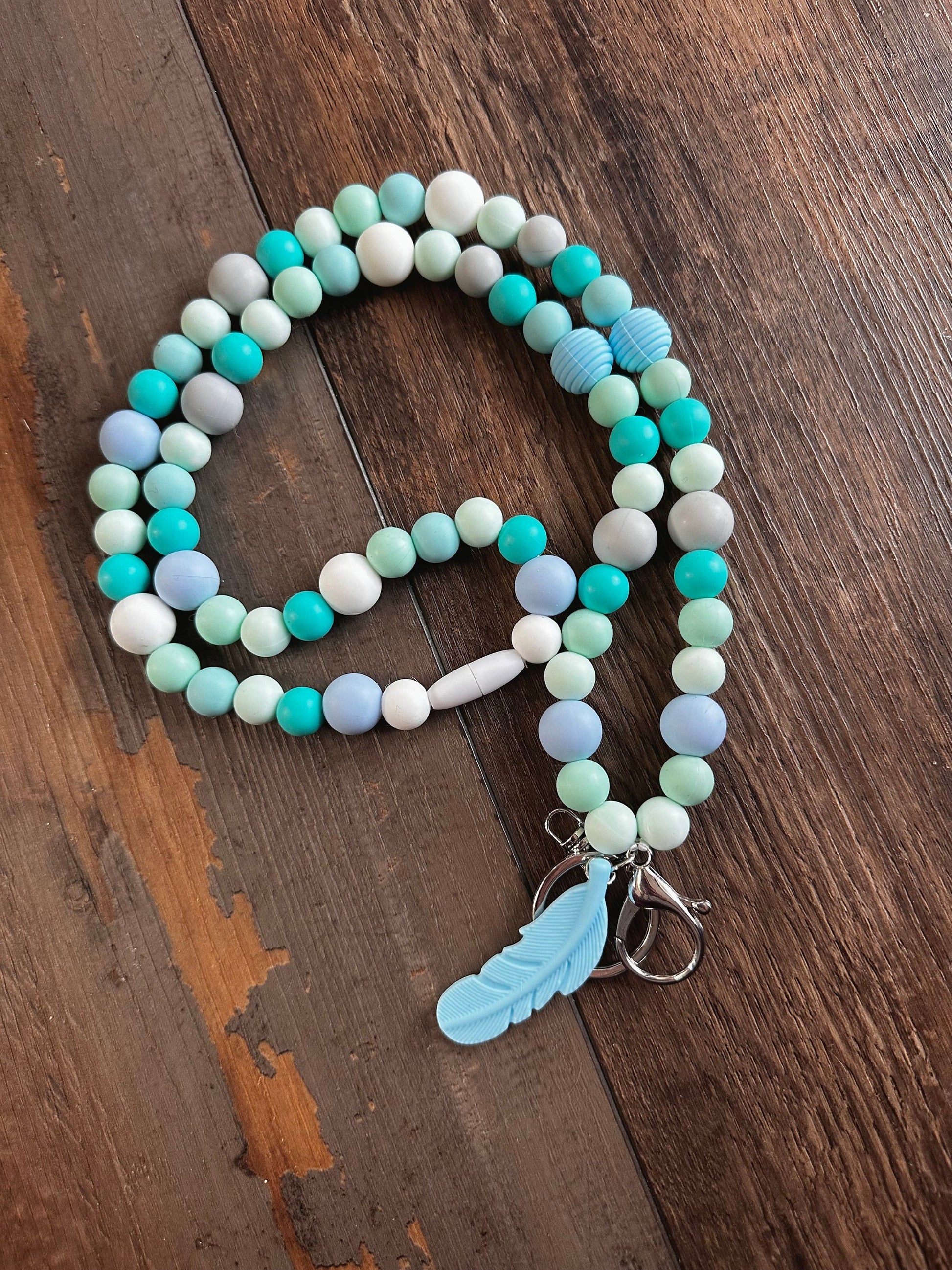 Silicone bead ocean pattern lanyard for teachers nurses id badge holder pediatric keys lanyard teacher appreciation gift school supply boho