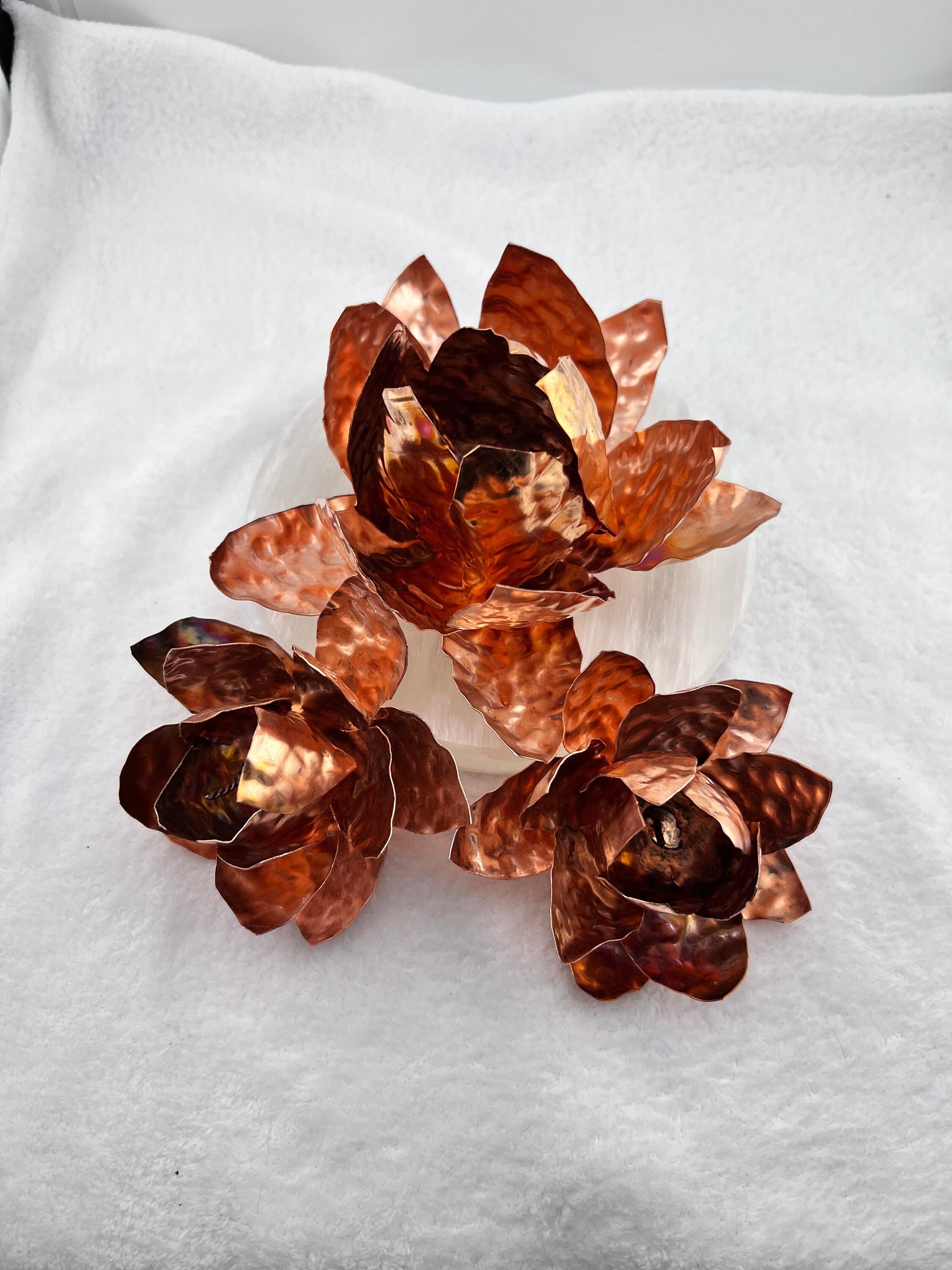 Copper set of 3 Lotus bundle garden home decor lotus flower handmade centerpiece wedding design modern sculpture art metal gift set her him