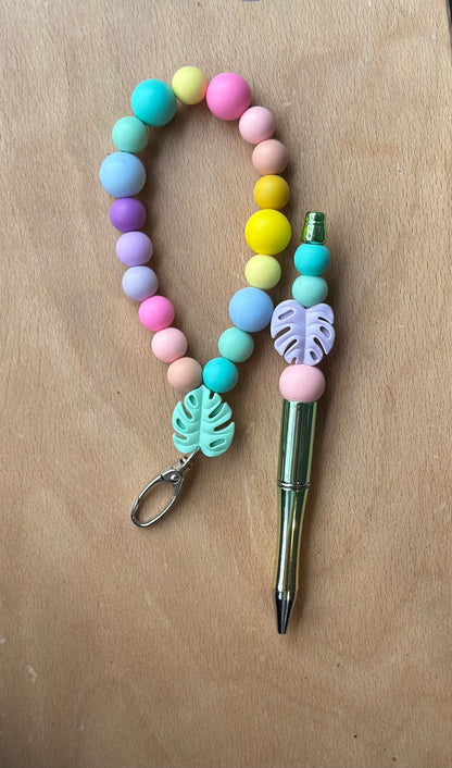 Silicone bead wristlet with matching beaded pen teachers nurses school supplies keychain gift bundle parties bachelorette events custom boho