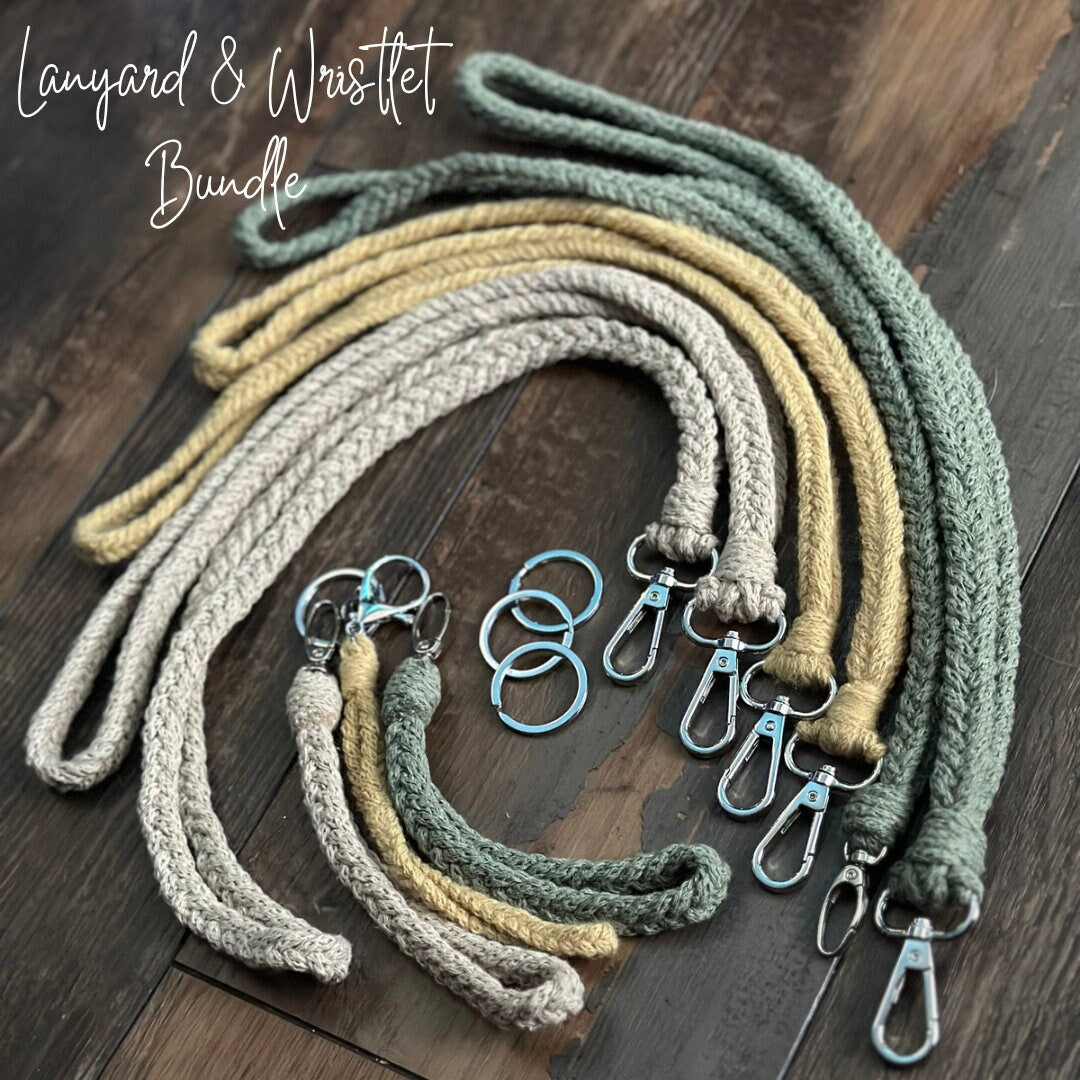 Custom fishtail braided macrame lanyard and matching wristlet bundle! Gift bundle for teacher nurse high school students party favor supply