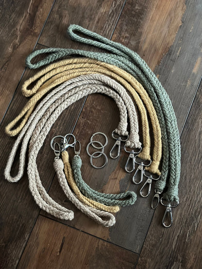 Custom fishtail braided macrame lanyard and matching wristlet bundle! Gift bundle for teacher nurse high school students party favor supply