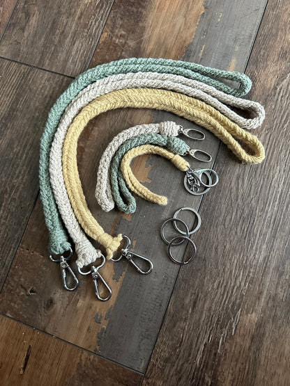 Custom fishtail braided macrame lanyard and matching wristlet bundle! Gift bundle for teacher nurse high school students party favor supply