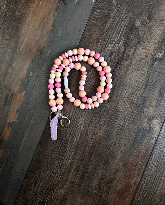 Pink sunset Silicone bead lanyard for teachers health care workers and professionals ID badge key lanyard perfect gift for teacher appreciation.