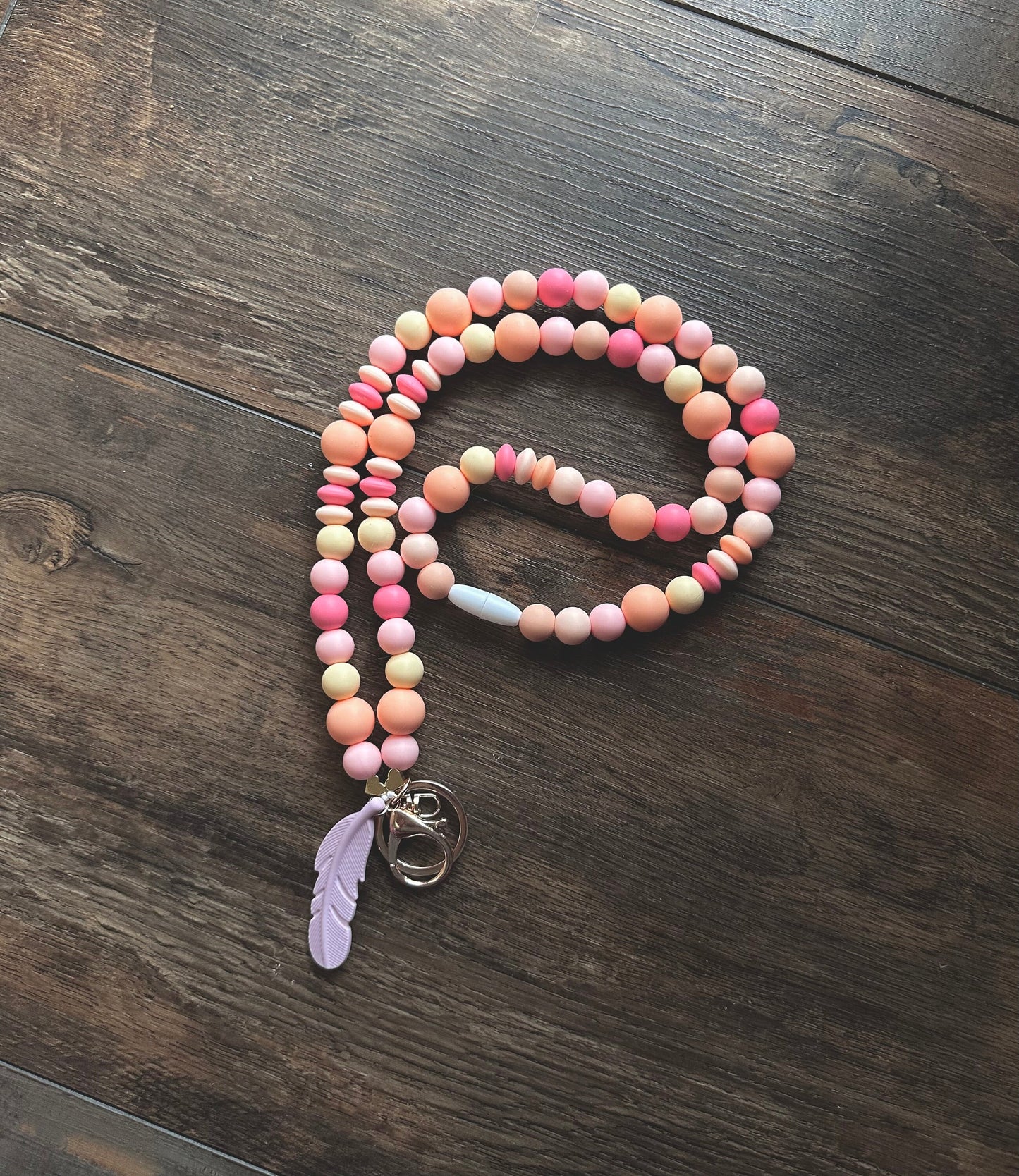 Silicone bead pink sunset pattern lanyard for teachers nurses id badge holder customizable lanyard teacher appreciation gift school supplies