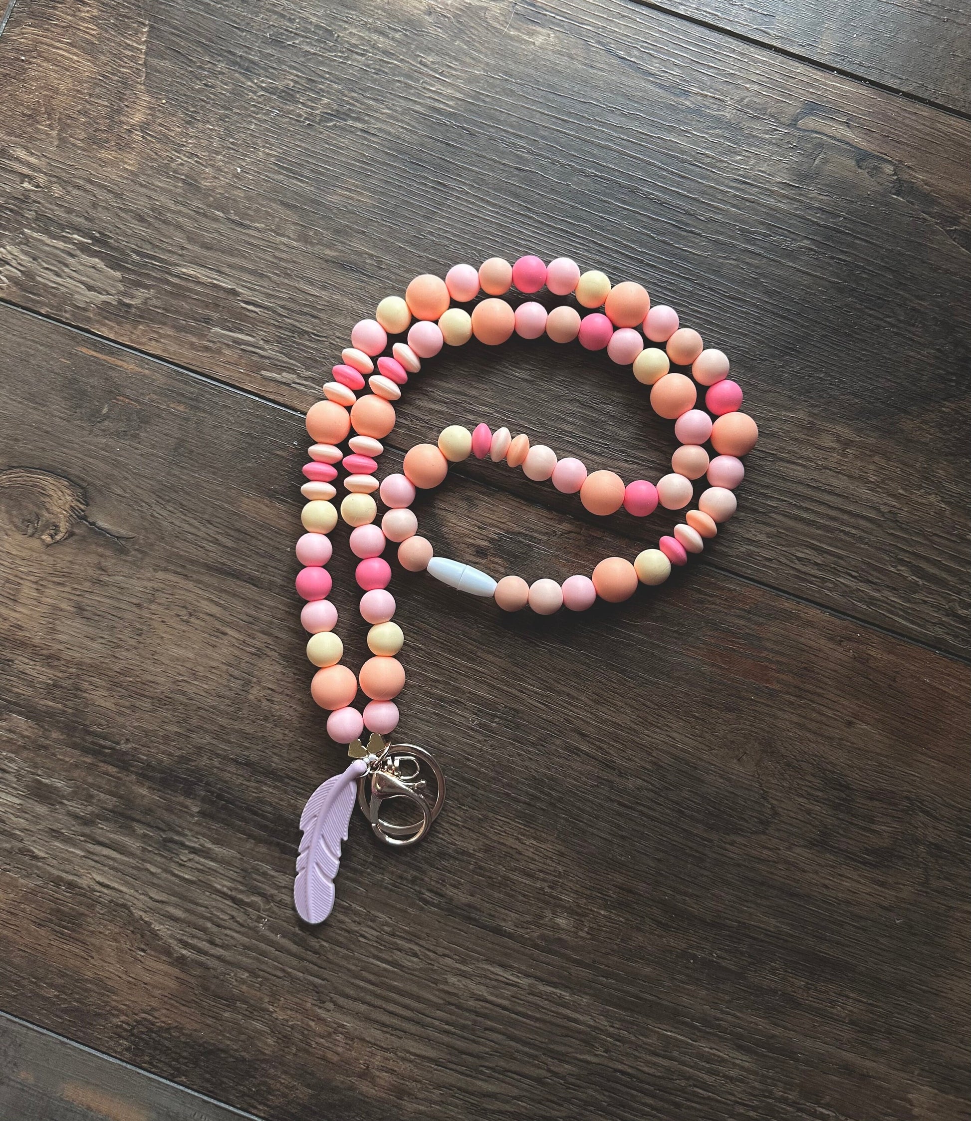 Silicone bead pink sunset pattern lanyard for teachers nurses id badge holder customizable lanyard teacher appreciation gift school supplies