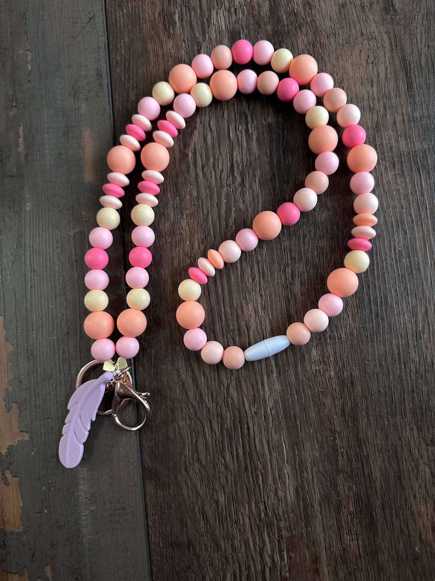 Silicone bead pink sunset pattern lanyard for teachers nurses id badge holder customizable lanyard teacher appreciation gift school supplies