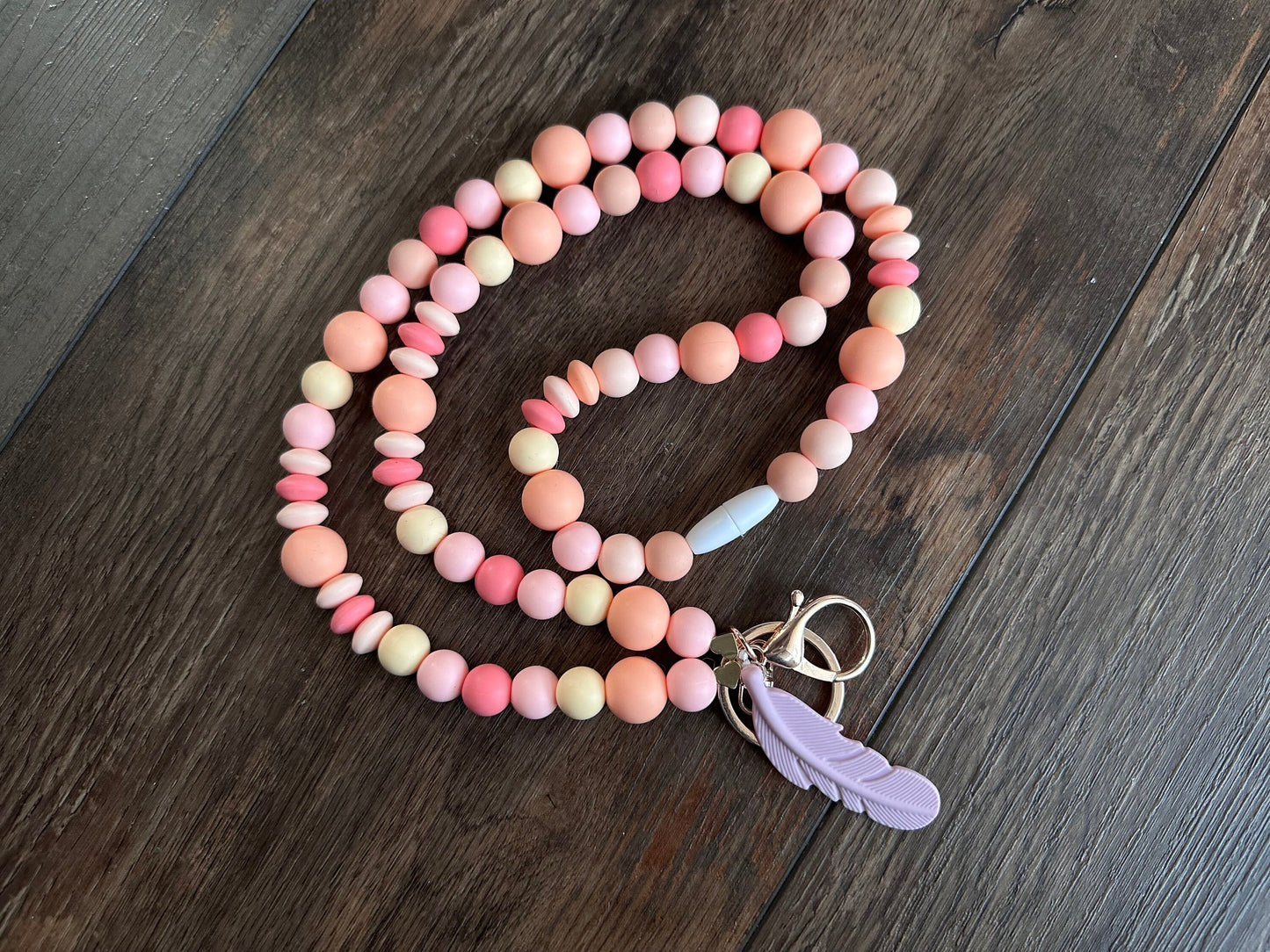 Silicone bead pink sunset pattern lanyard for teachers nurses id badge holder customizable lanyard teacher appreciation gift school supplies