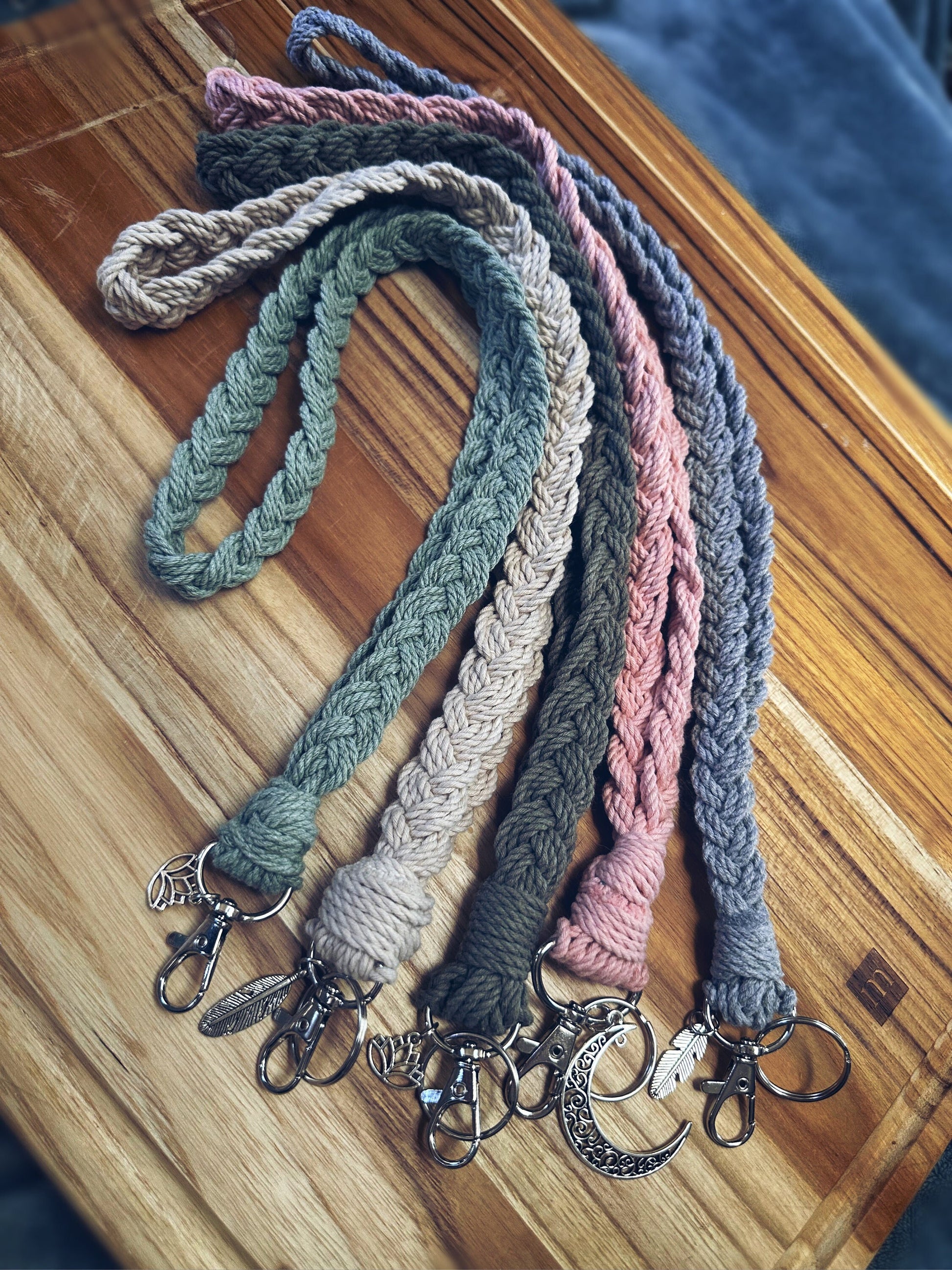 Braided macrame lanyard simple lanyard for work id badge holder key ring lanyard custom lanyard with charm.