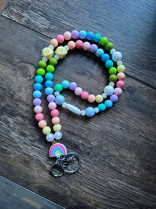 Rainbow silicone bead lanyard for teacher nurses health care workers lanyard id badge card holder custom gift for mom sister friend break away clasp lanyard