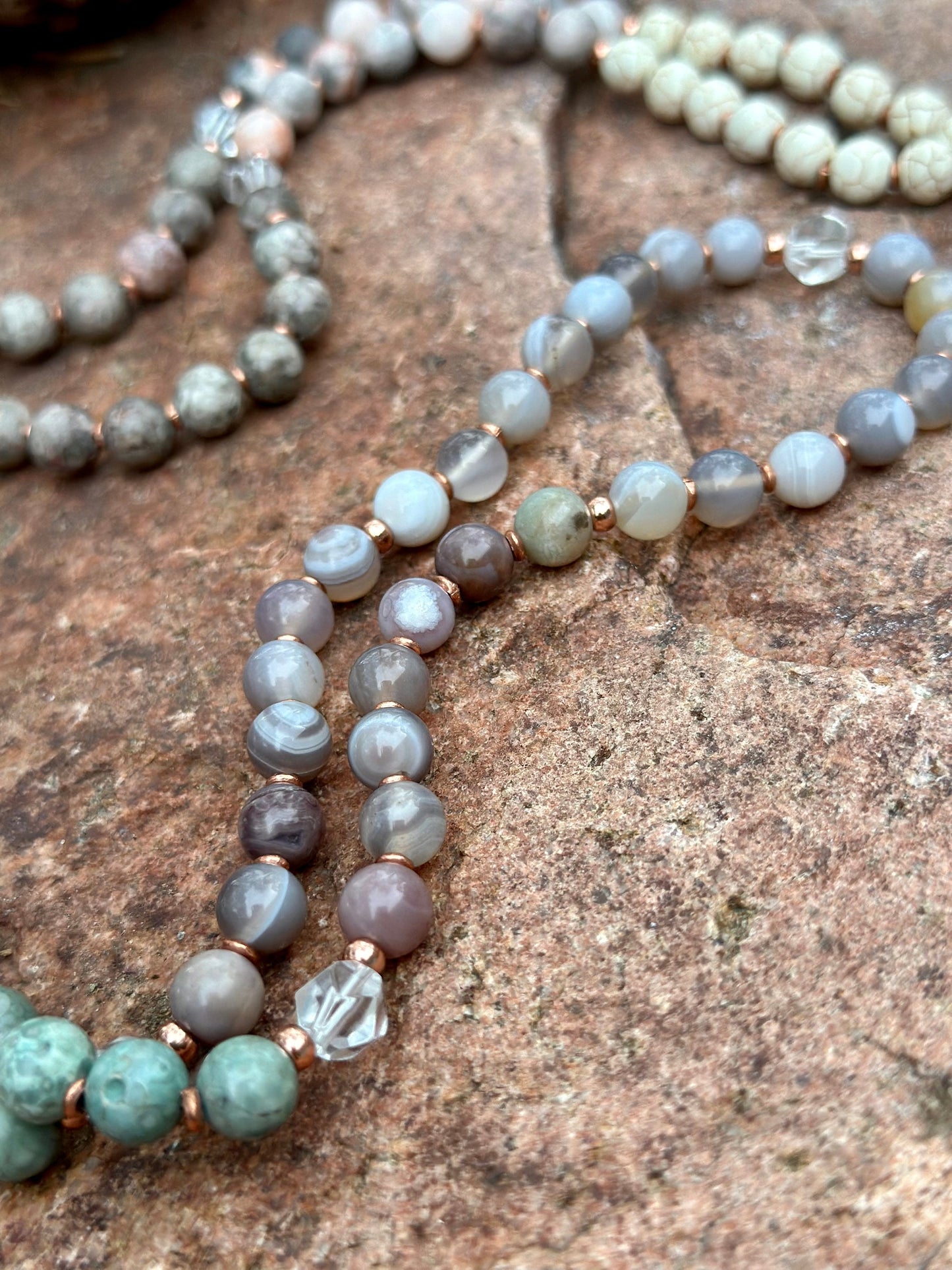 108 bead gemstone mala rare natural healing stone necklace wrapped bracelet jewelry gift for her meditation yoga practice mala prayer bangle