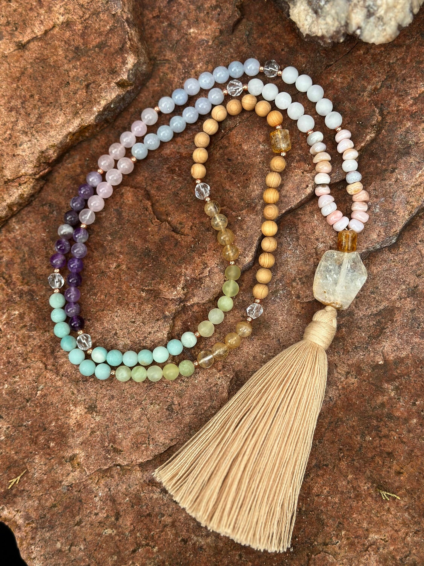 Gemstone 108 stone mala natural healing gem and wood Mala necklace layered bracelet jewelry gift for her meditation yoga practice Rainbow