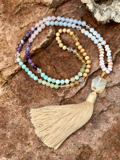 Gemstone 108 stone mala natural healing gem and wood Mala necklace layered bracelet jewelry gift for her meditation yoga practice Rainbow