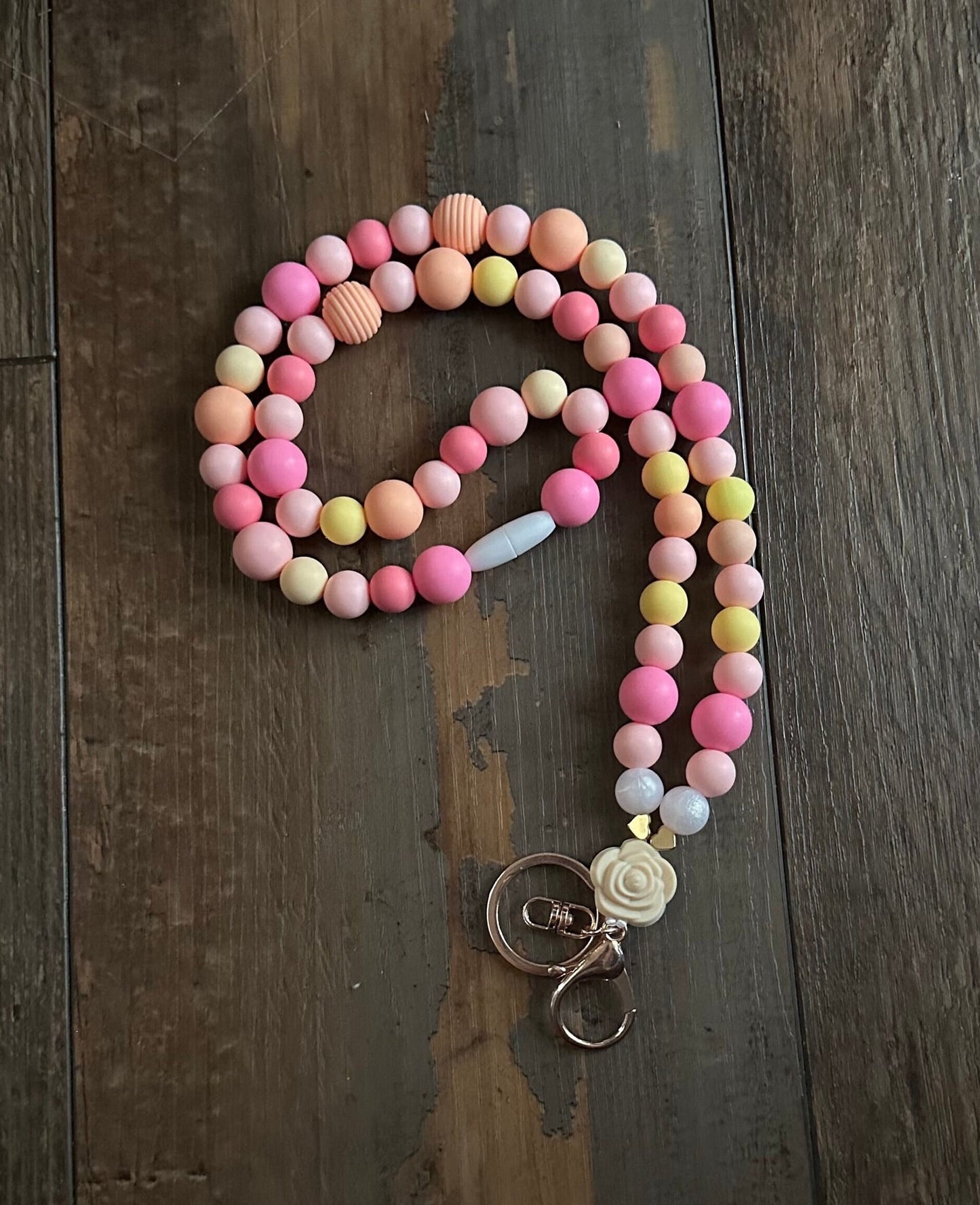Silicone bead pink sunset pattern lanyard for teachers nurses id badge holder customizable lanyard teacher appreciation gift school supply