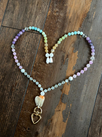 Rainbow gemstone lanyard custom gift for teachers nurses and friends. Custom heart clasp gemstone lanyard keyring, school supplies.