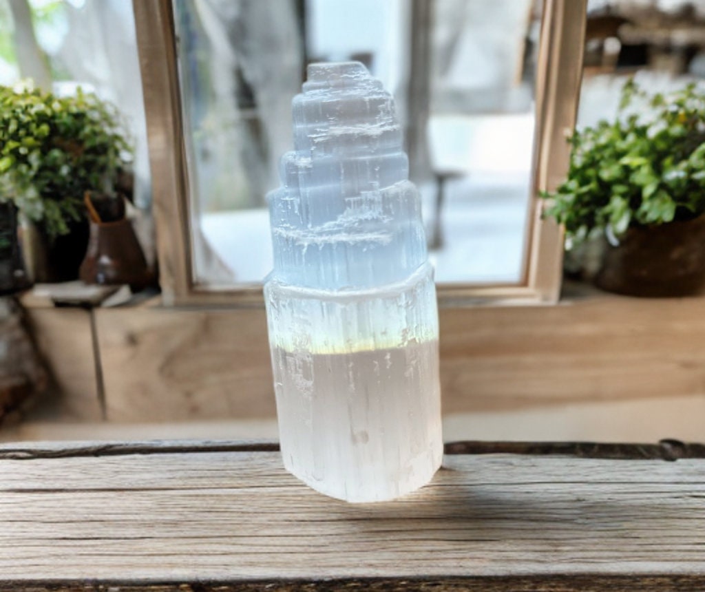 Raw Moroccan Selenite Crystal Tower home decor glowing tower birthday teen gift calming natural protection statue teacher gift care package