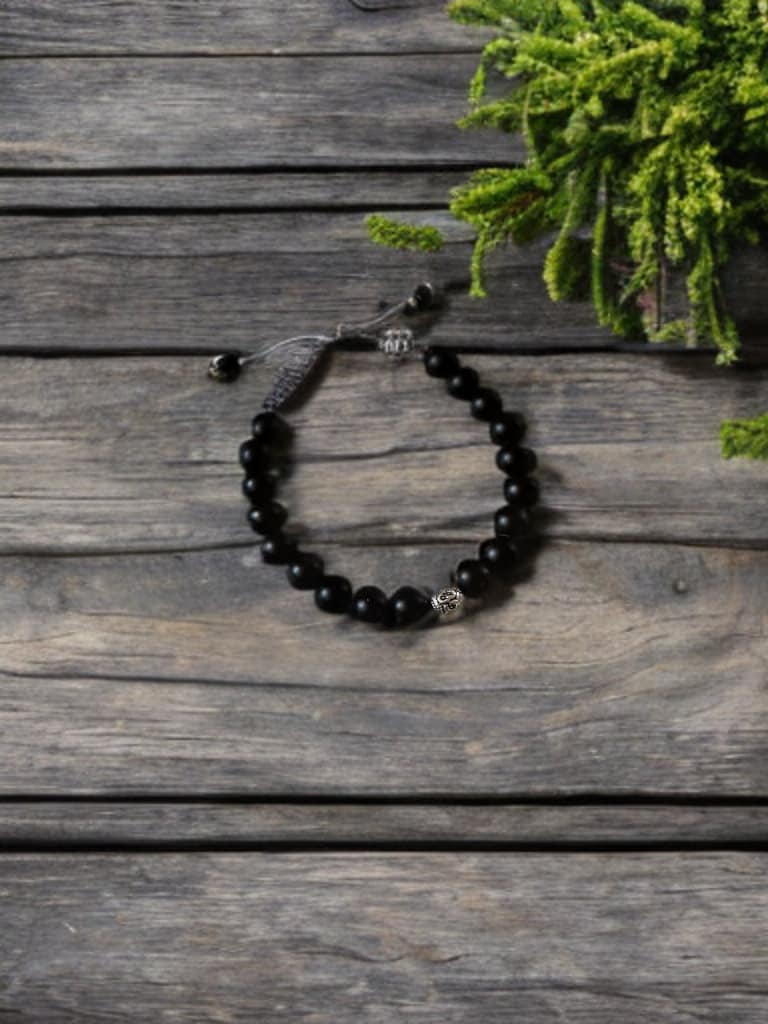 January birthstone Black onyx adjustable bracelet with meditation “OM” bead gemstone unisex jewelry gift natural healing metaphysical mens