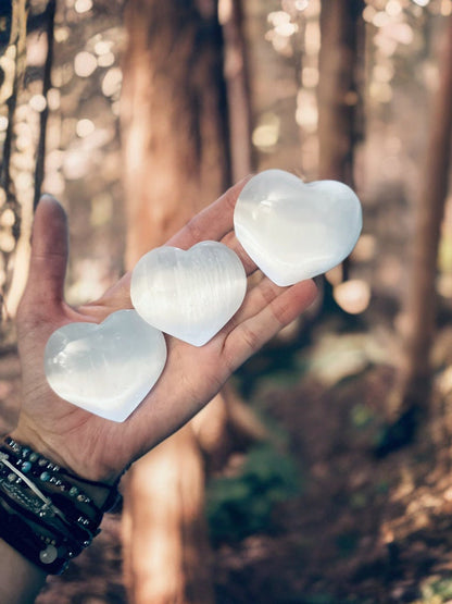 Puffy Pure Selenite Heart Palm & Thumb Stones Anti anxiety calming Crystals, wedding gift metaphysical natural healing stones stress relief