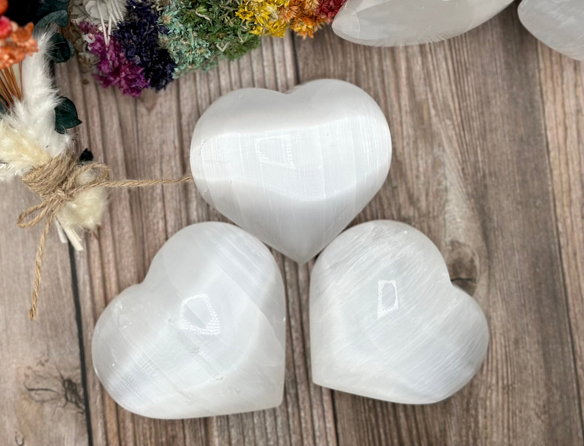 Puffy Pure Selenite Heart Palm & Thumb Stones Anti anxiety calming Crystals, wedding gift metaphysical natural healing stones stress relief