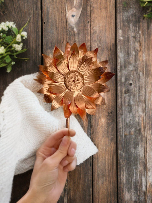 Pure Copper Sunflower metal flower home decor unique gift for her handmade custom copper sunflower for floral arrangements garden spike art