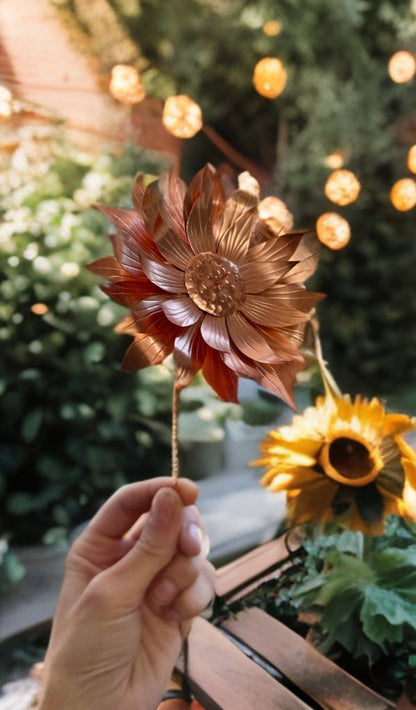 Pure Copper Sunflower metal flower home decor unique gift for her handmade custom copper sunflower for floral arrangements garden spike art