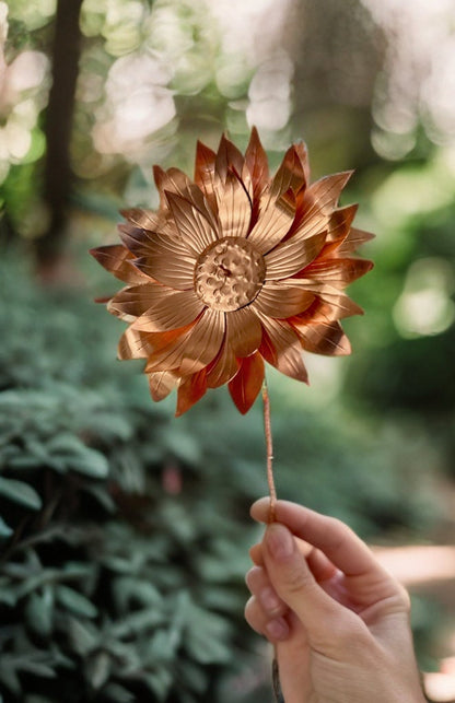 Pure Copper Sunflower metal flower home decor unique gift for her handmade custom copper sunflower for floral arrangements garden spike art