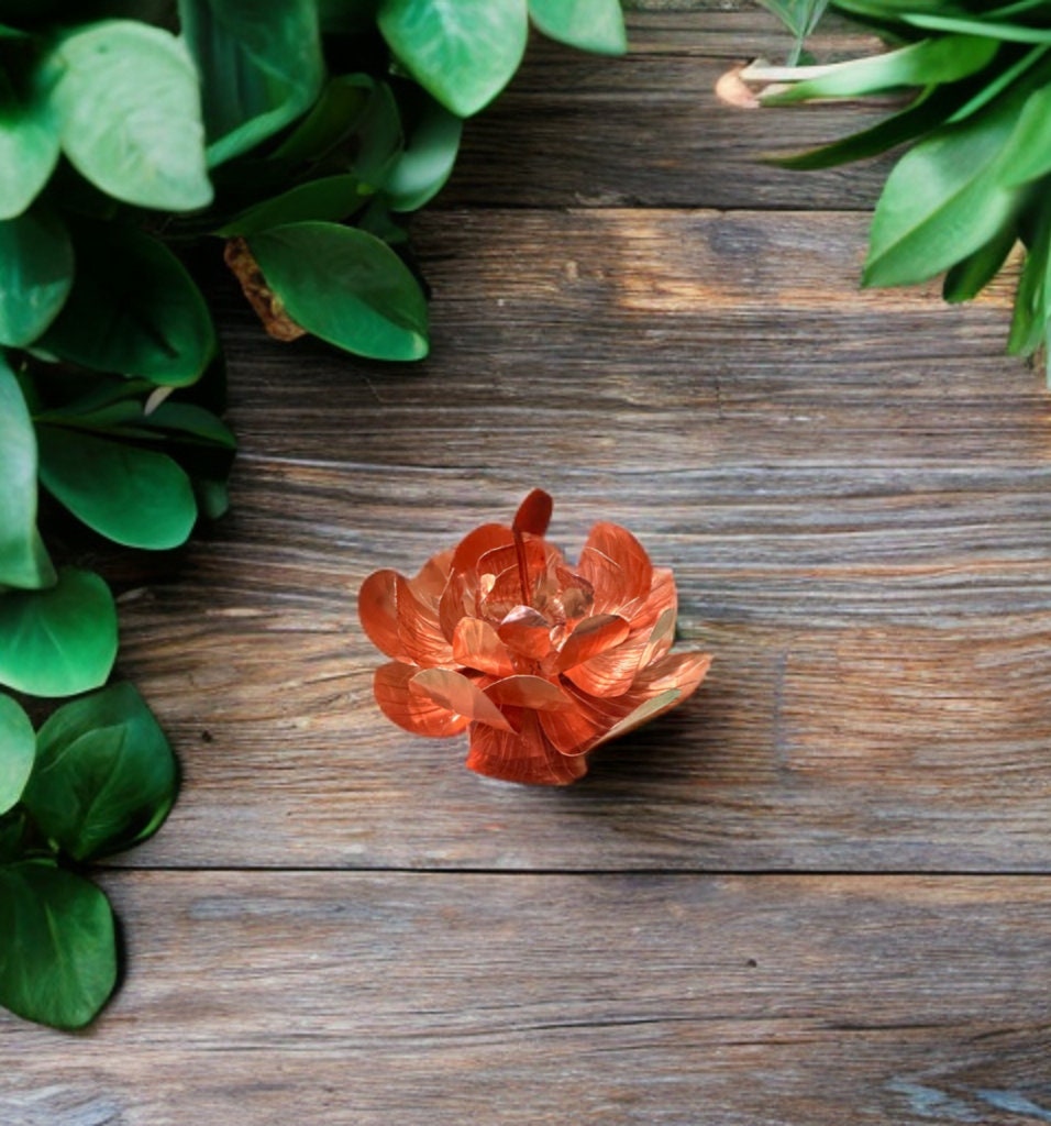 Handmade Copper lotus flower and gemstone window dangle rear view mirror car decor car mirror dangle lotus flower gift suede leather strap