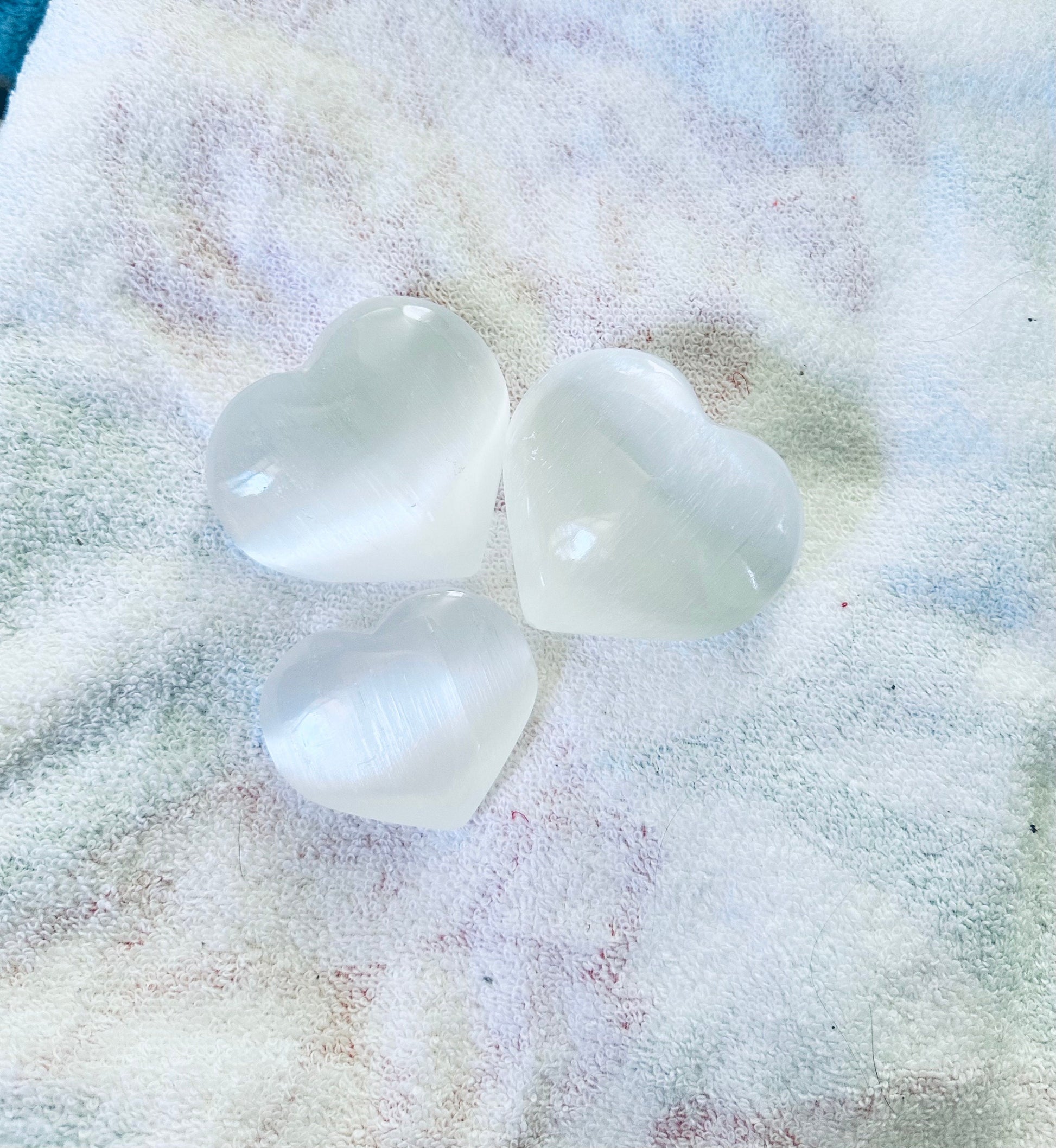 Puffy Pure Selenite Heart Palm & Thumb Stones Anti anxiety calming Crystals, wedding gift metaphysical natural healing stones stress relief